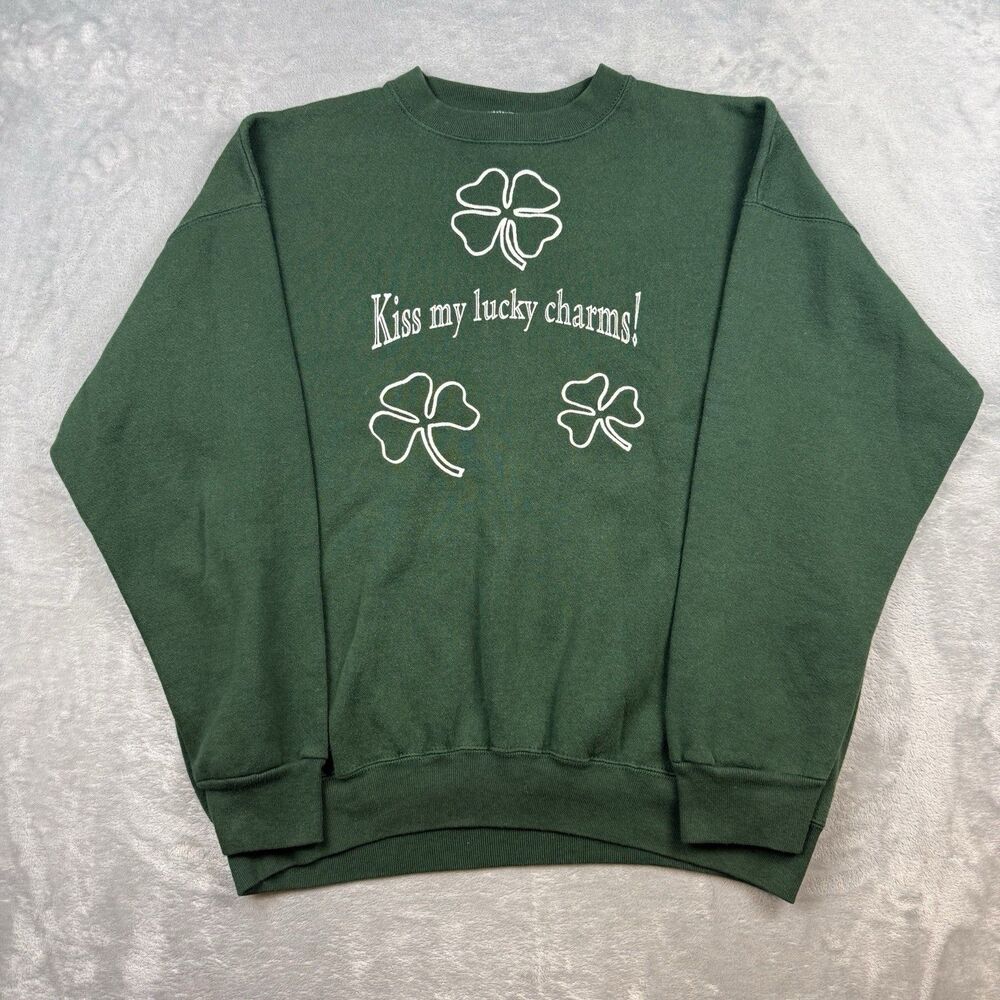 Vintage Discus Athletic Kiss My Lucky Charms Shamrock Crewneck Sweatshirt XL USA